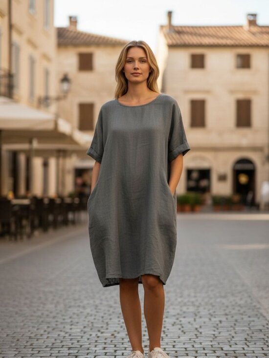 Dresses & Skirts - Greek Linen Cocoon Dress – Slate Gray – One Size